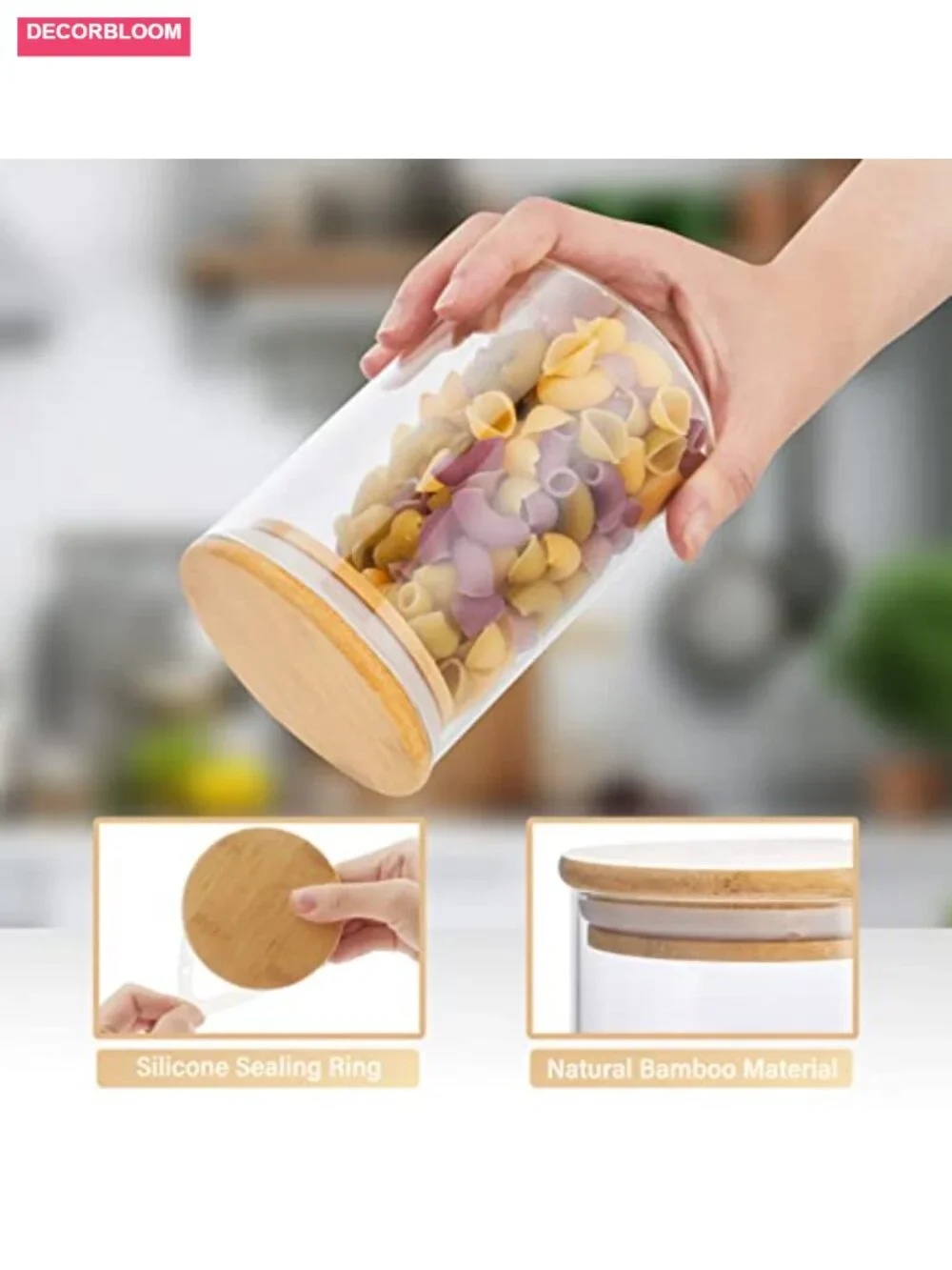 3 Pack 15oz Glass Food Storage Jars with Bamboo Airtight Lids and Spoons